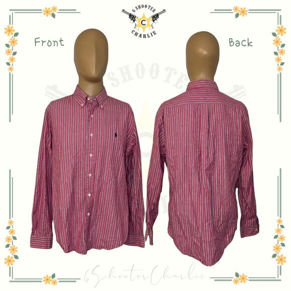 RALPH LAUREN Custom Fit Mens Shirt Pink Striped Button Long Sleeve Size Large - Picture 1 of 6